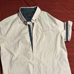 7 Diamonds light pink and navy accent dress Shirt with Patterned Accents